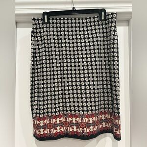 Max Studio Black and White Patterned Skirt with Red Accents